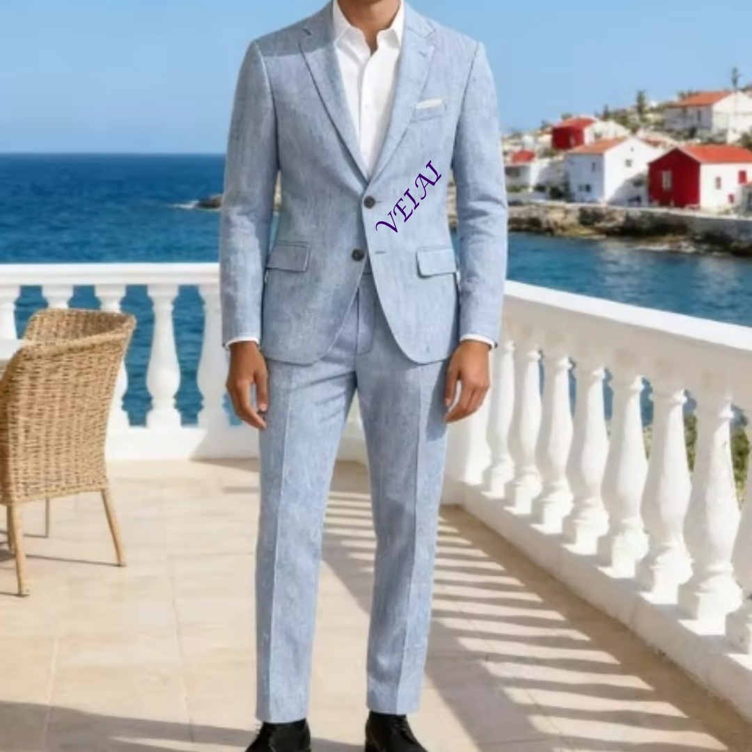 Men'S Formal Beach Wear - Terno Personalizado Azul Céu Suave de