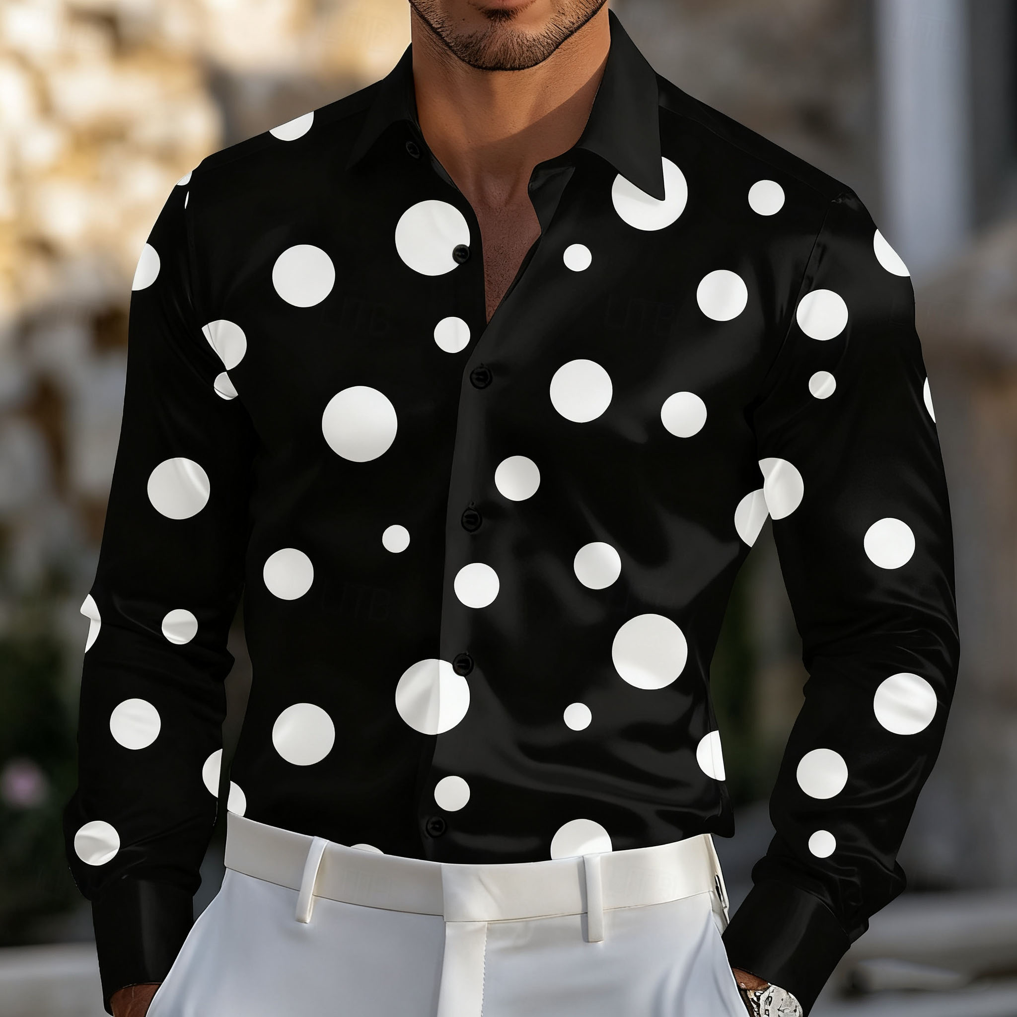 Men Formal Party Wear Shirt - Camisa geométrica de bolinhas masculina camisa