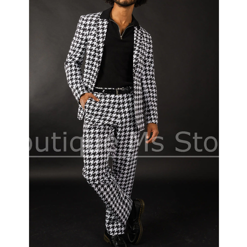 Men Formal Wear Pants - Preto branco houndstooth terno masculino fino