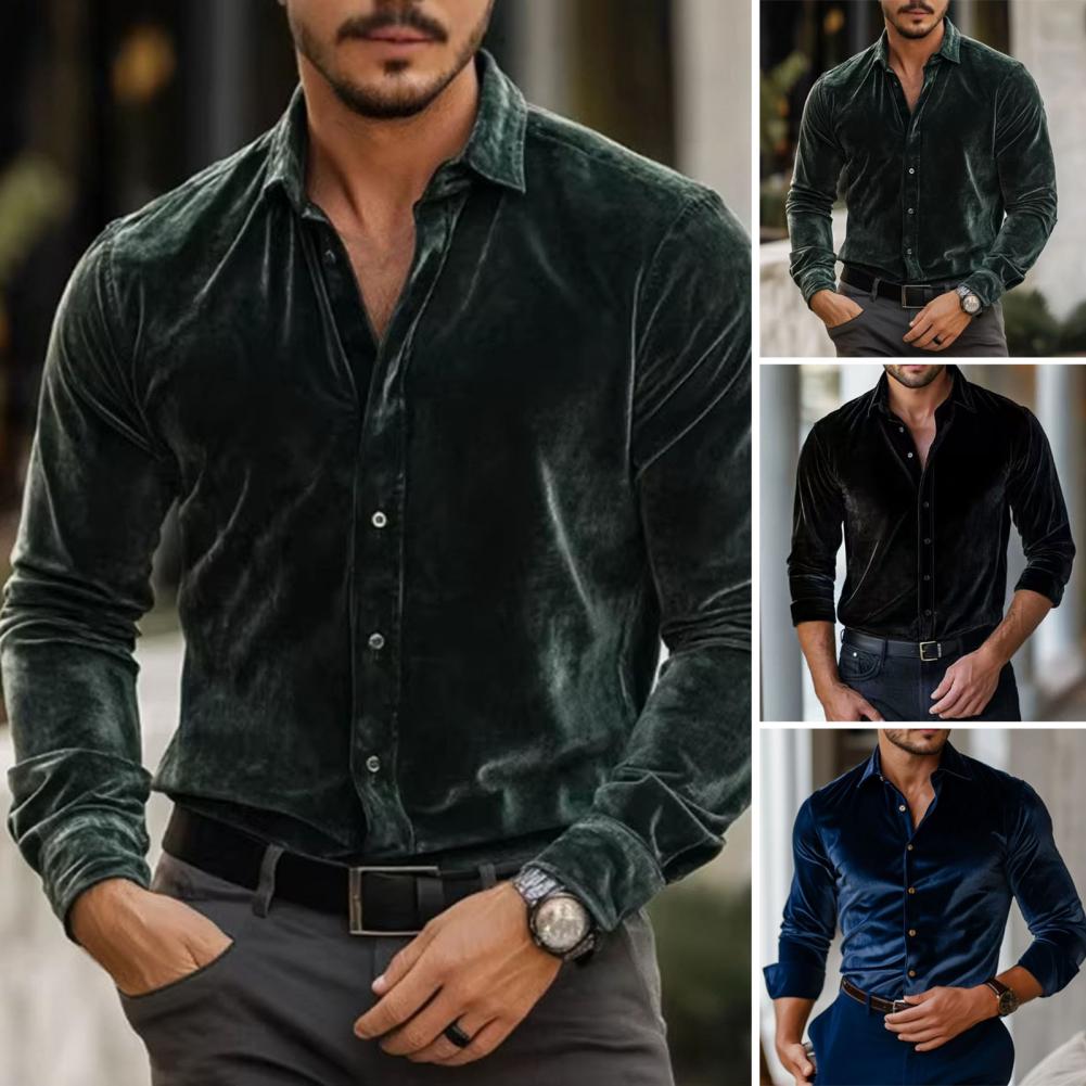 Camisa de Veludo Masculina Cam - Men Formal Party Wear Shirt avaliação e preço