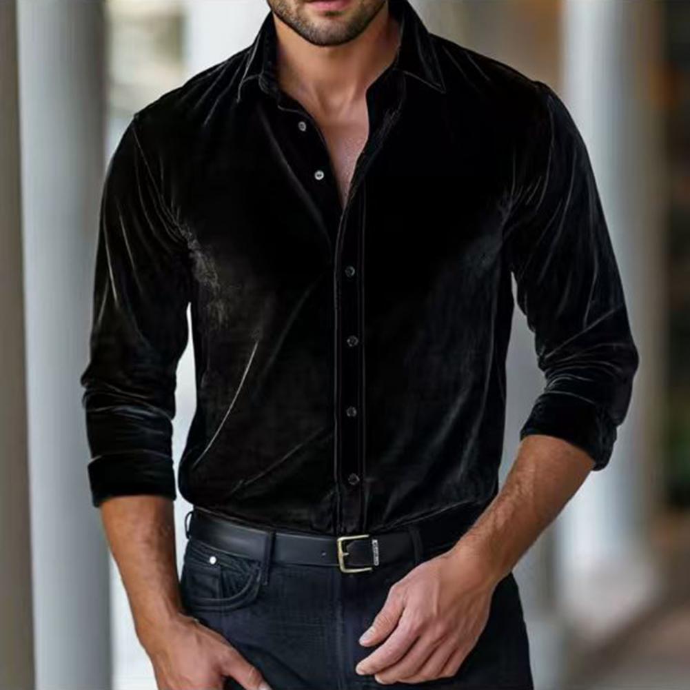 Camisa de Veludo Masculina Cam - Men Formal Party Wear Shirt avaliação e preço