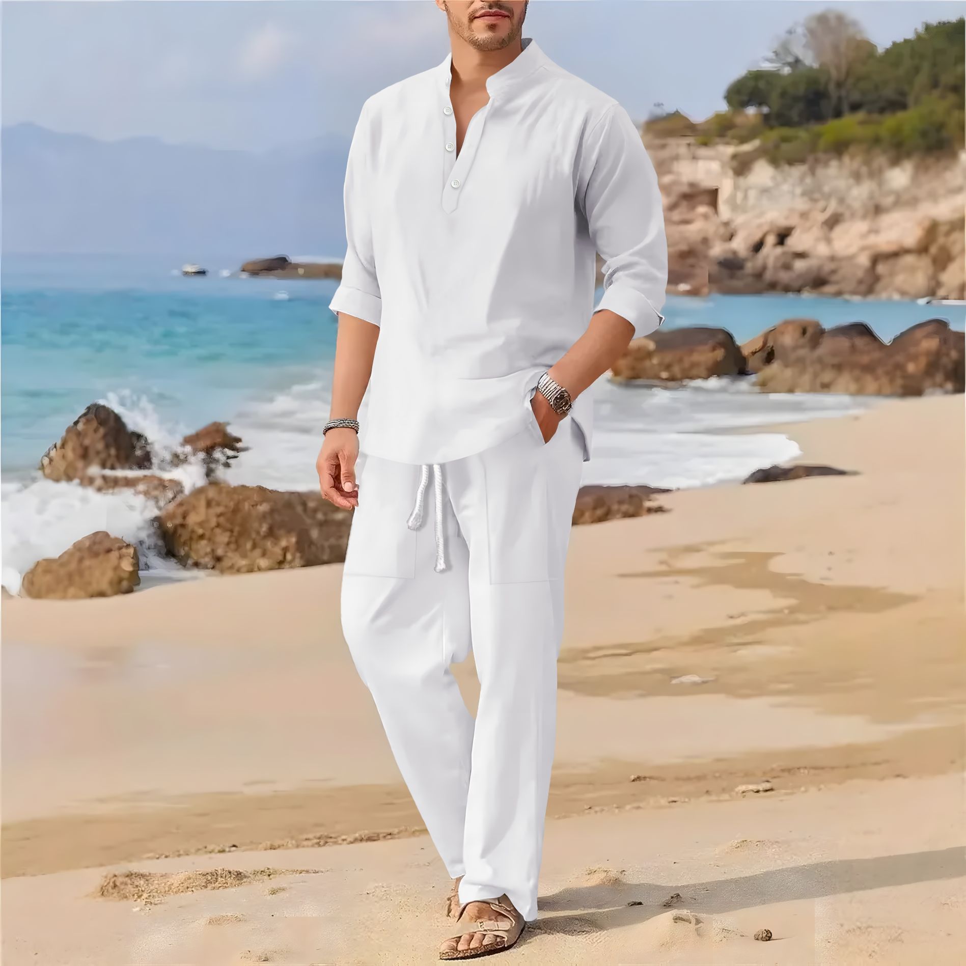 Terno casual masculino retrô d - Men'S Formal Beach Wear avaliação e preço