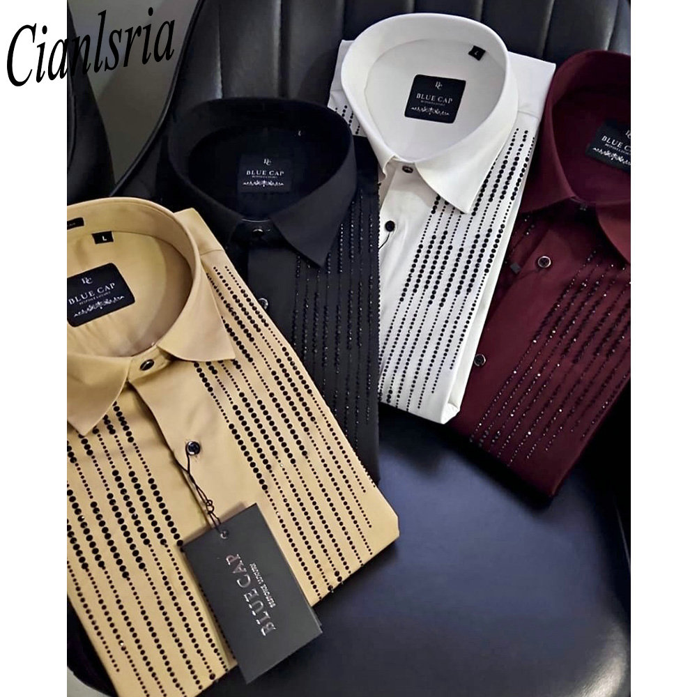 Camisa masculina luxuosa com s - Men Formal Party Wear Shirt avaliação e preço