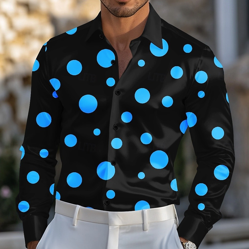 Camisa geométrica de bolinhas  - Men Formal Party Wear Shirt avaliação e preço