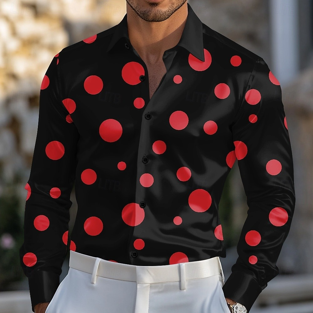 Camisa geométrica de bolinhas  - Men Formal Party Wear Shirt avaliação e preço