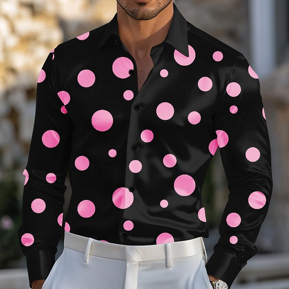 Camisa geométrica de bolinhas  - Men Formal Party Wear Shirt avaliação e preço