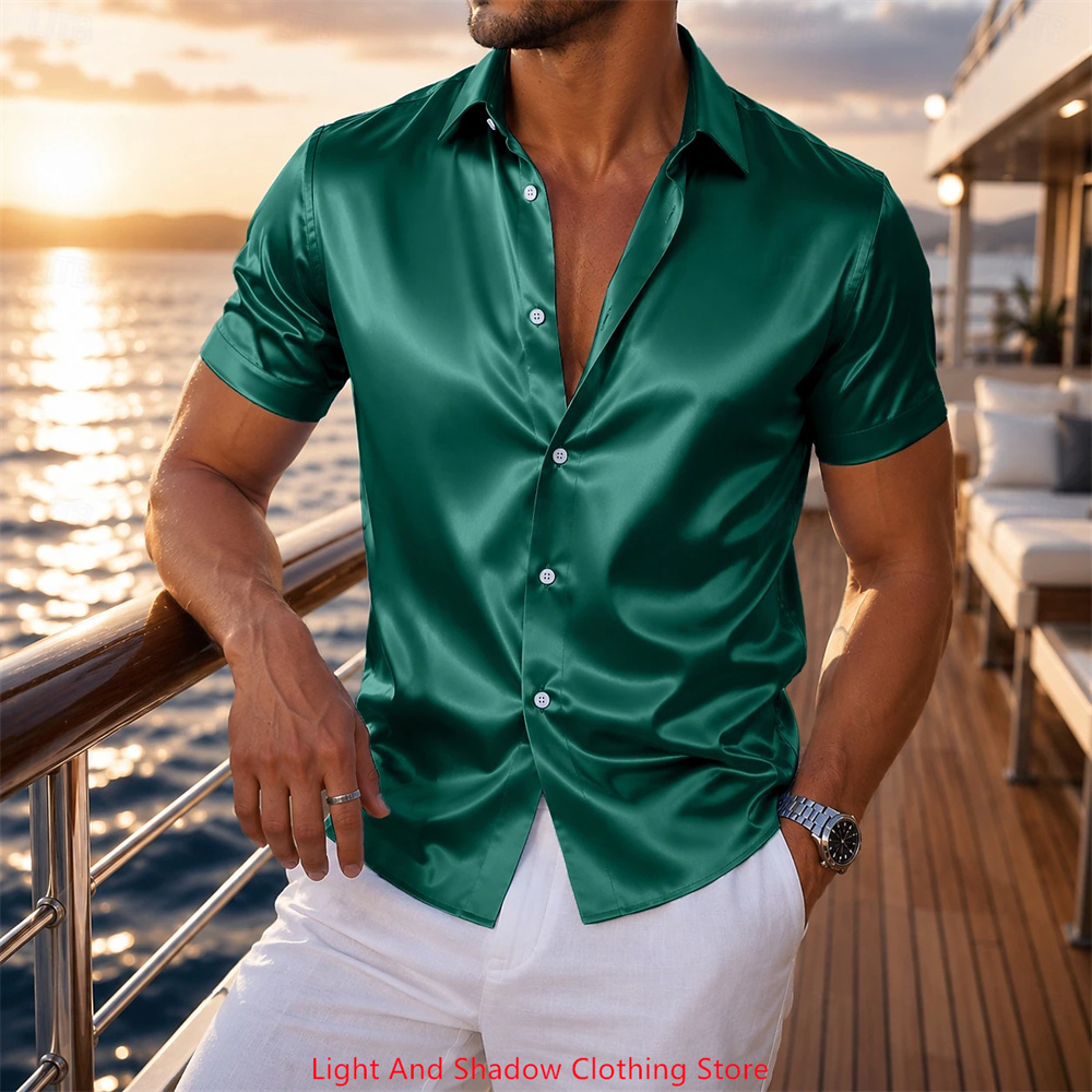 Camisa Masculina de Cetim de M - Men Formal Party Wear Shirt avaliação e preço