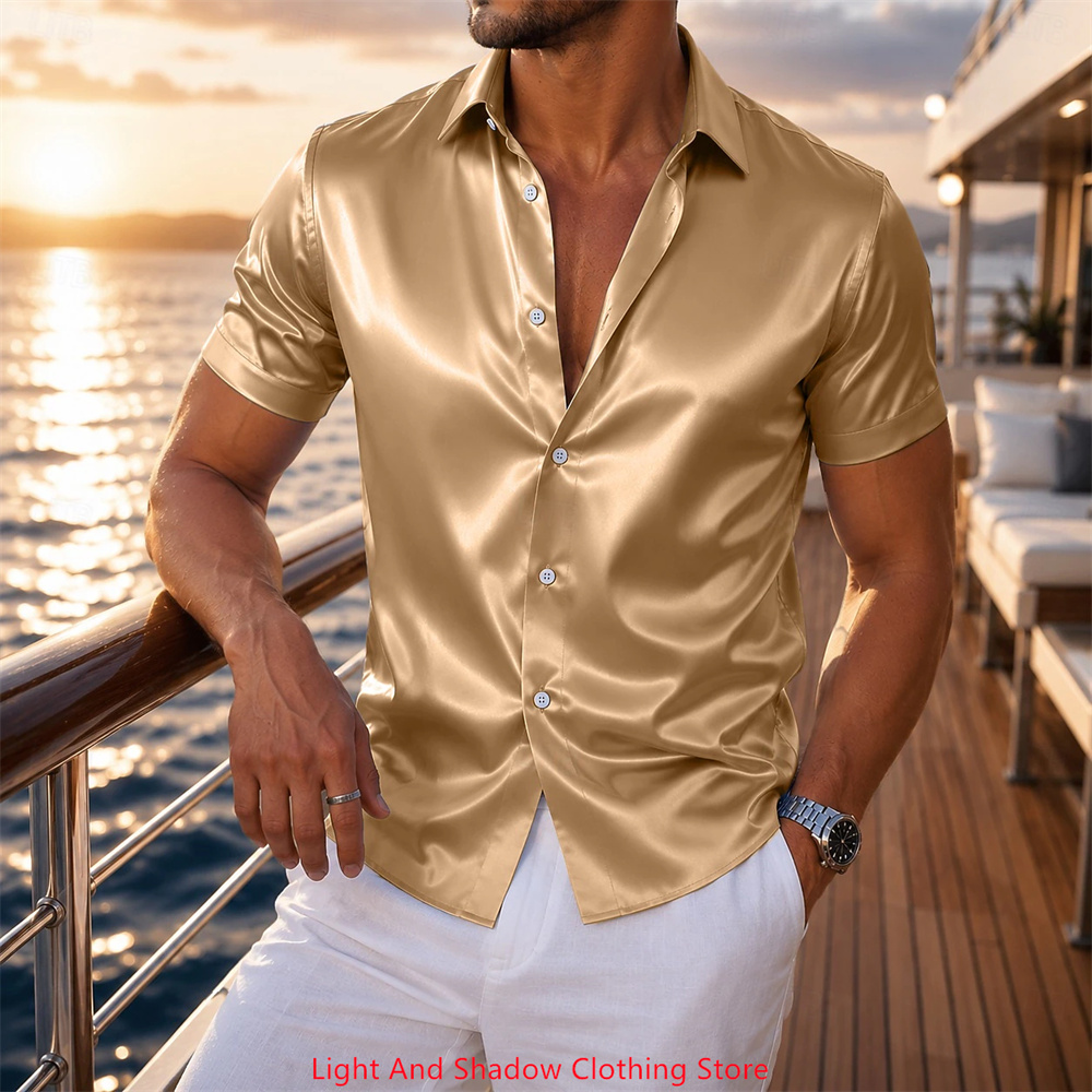 Camisa Masculina de Cetim de M - Men Formal Party Wear Shirt avaliação e preço