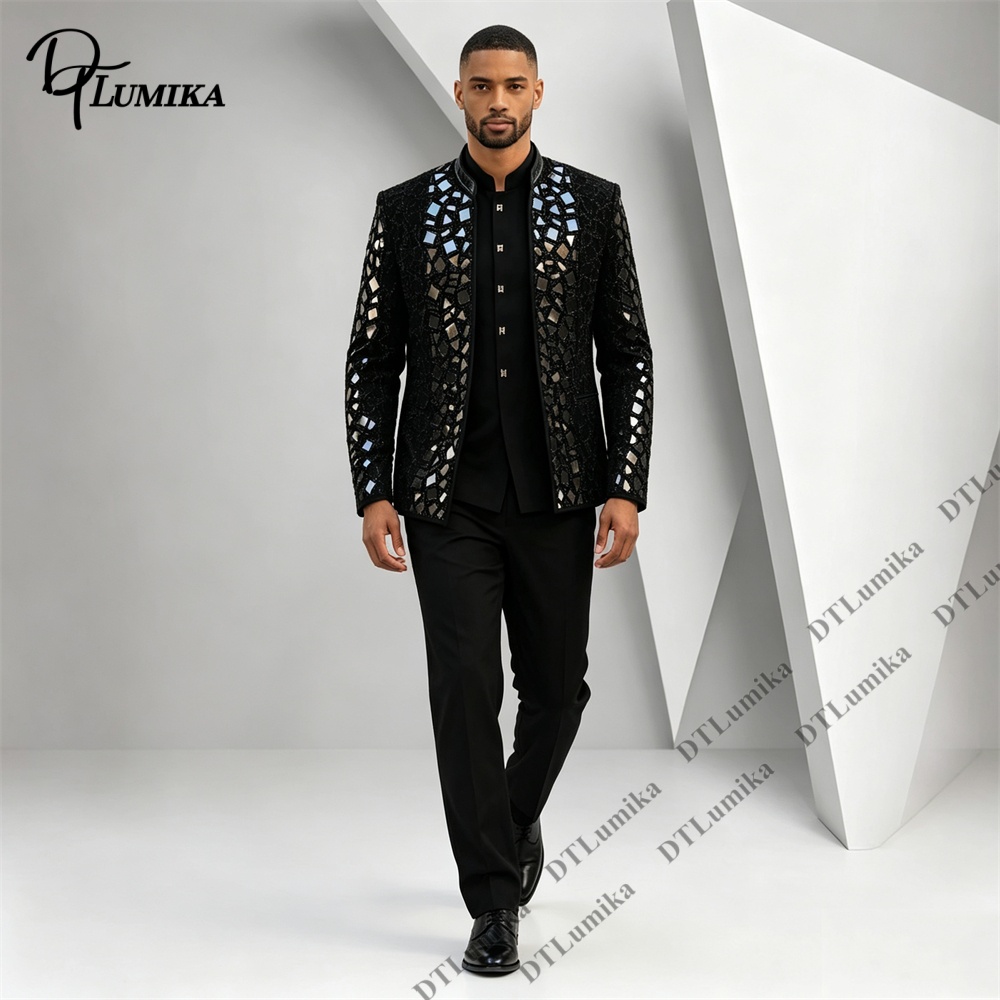 Terno Masculino Preto com Gola - Men Formal Wear Pants avaliação e preço