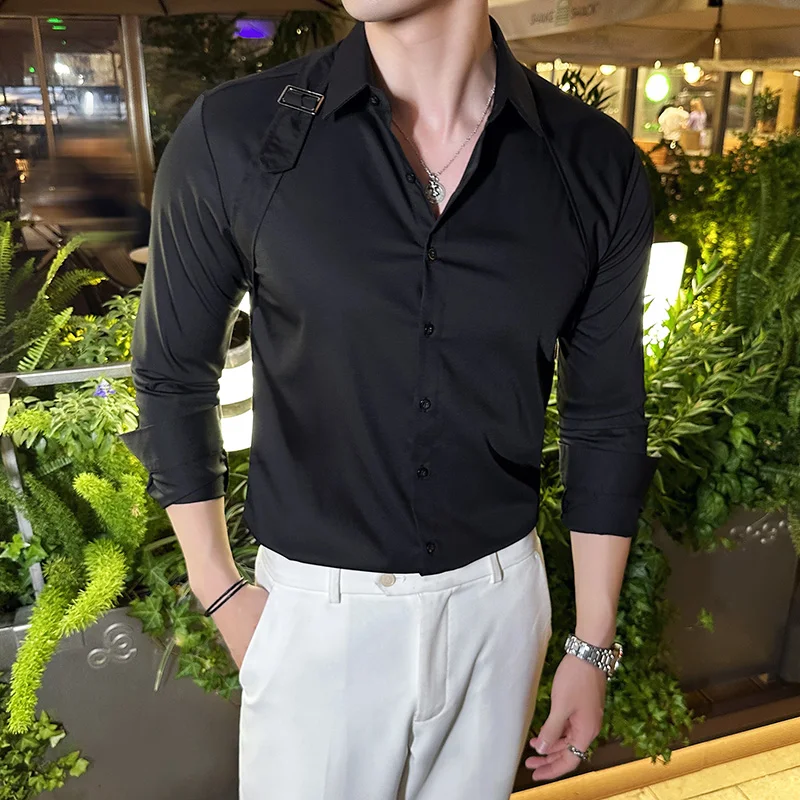 Camisa masculina vestido cinto - Men Formal Party Wear Shirt avaliação e preço