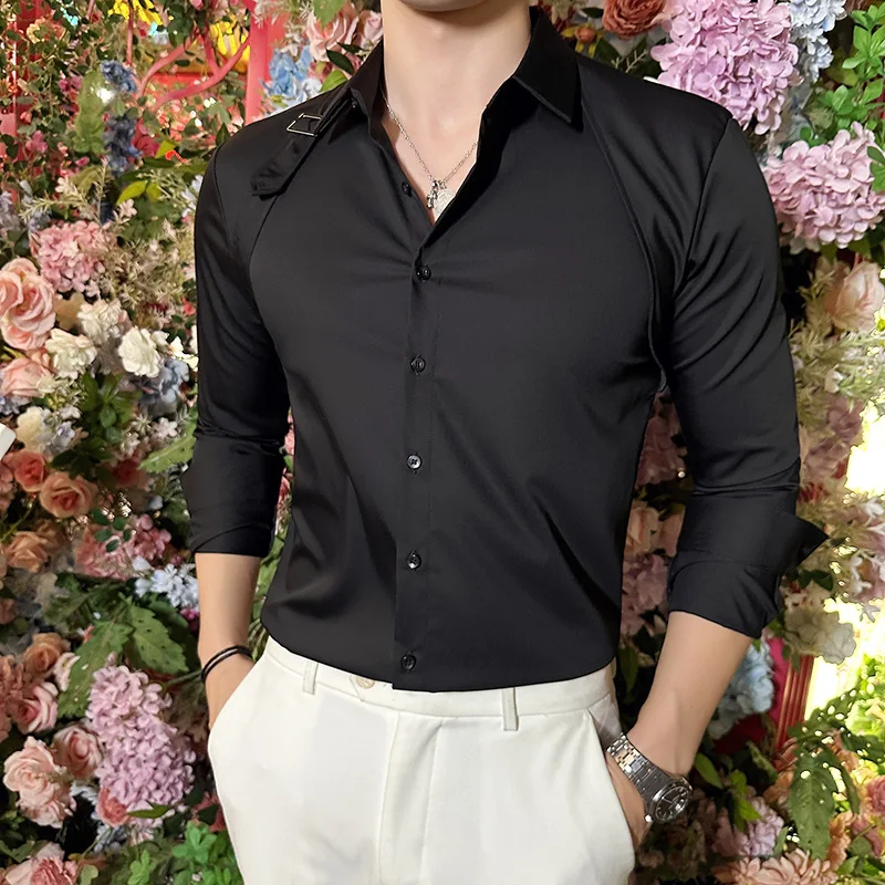 Camisa masculina vestido cinto - Men Formal Party Wear Shirt avaliação e preço