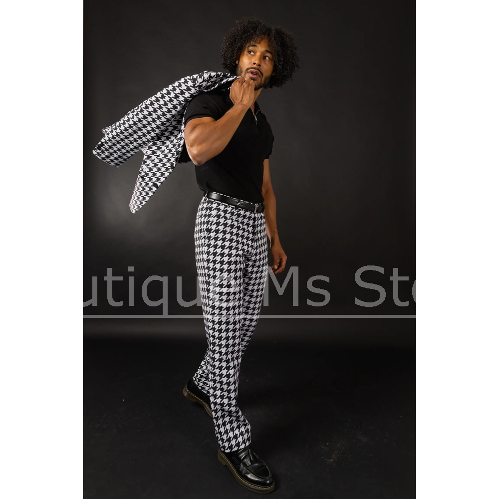 Preto branco houndstooth terno - Men Formal Wear Pants avaliação e preço