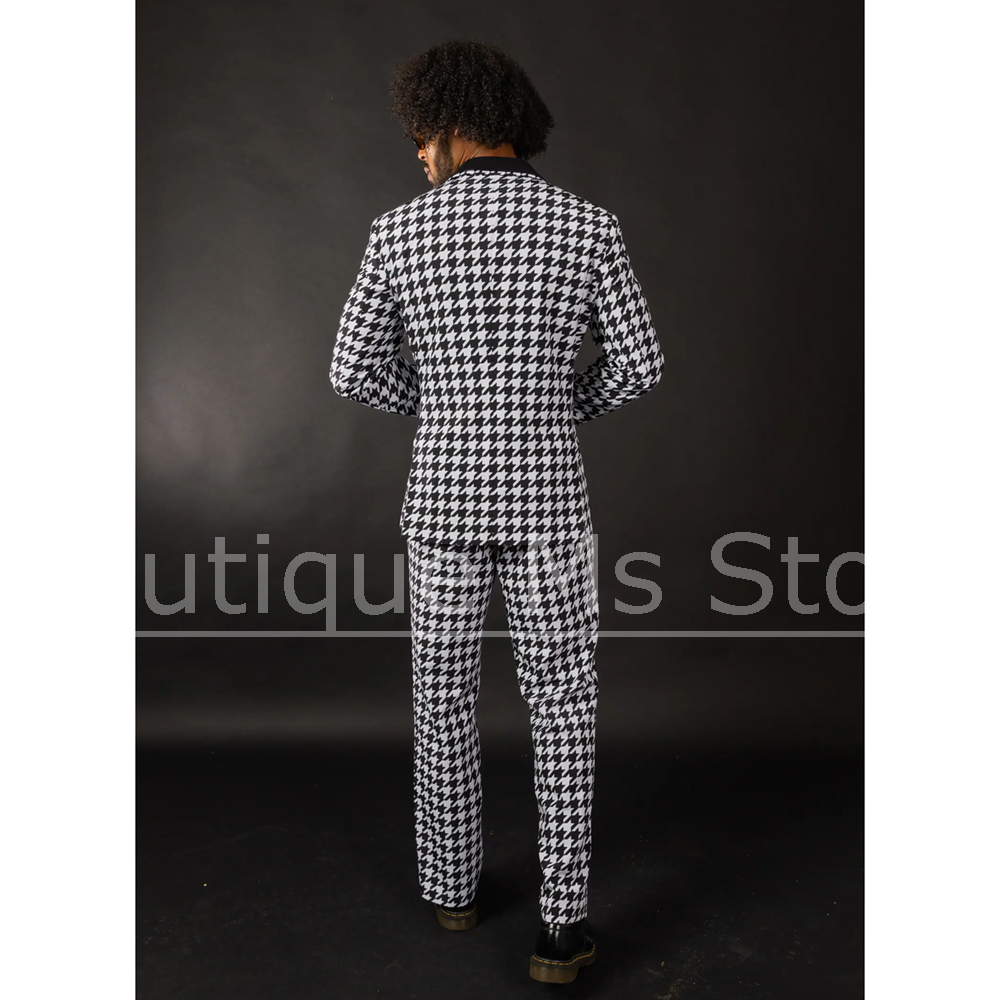Preto branco houndstooth terno - Men Formal Wear Pants avaliação e preço