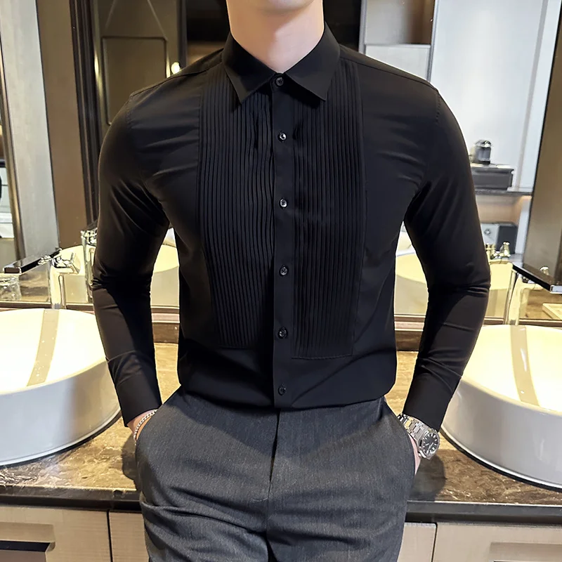 Camisas masculinas de manga co - Men Formal Party Wear Shirt avaliação e preço